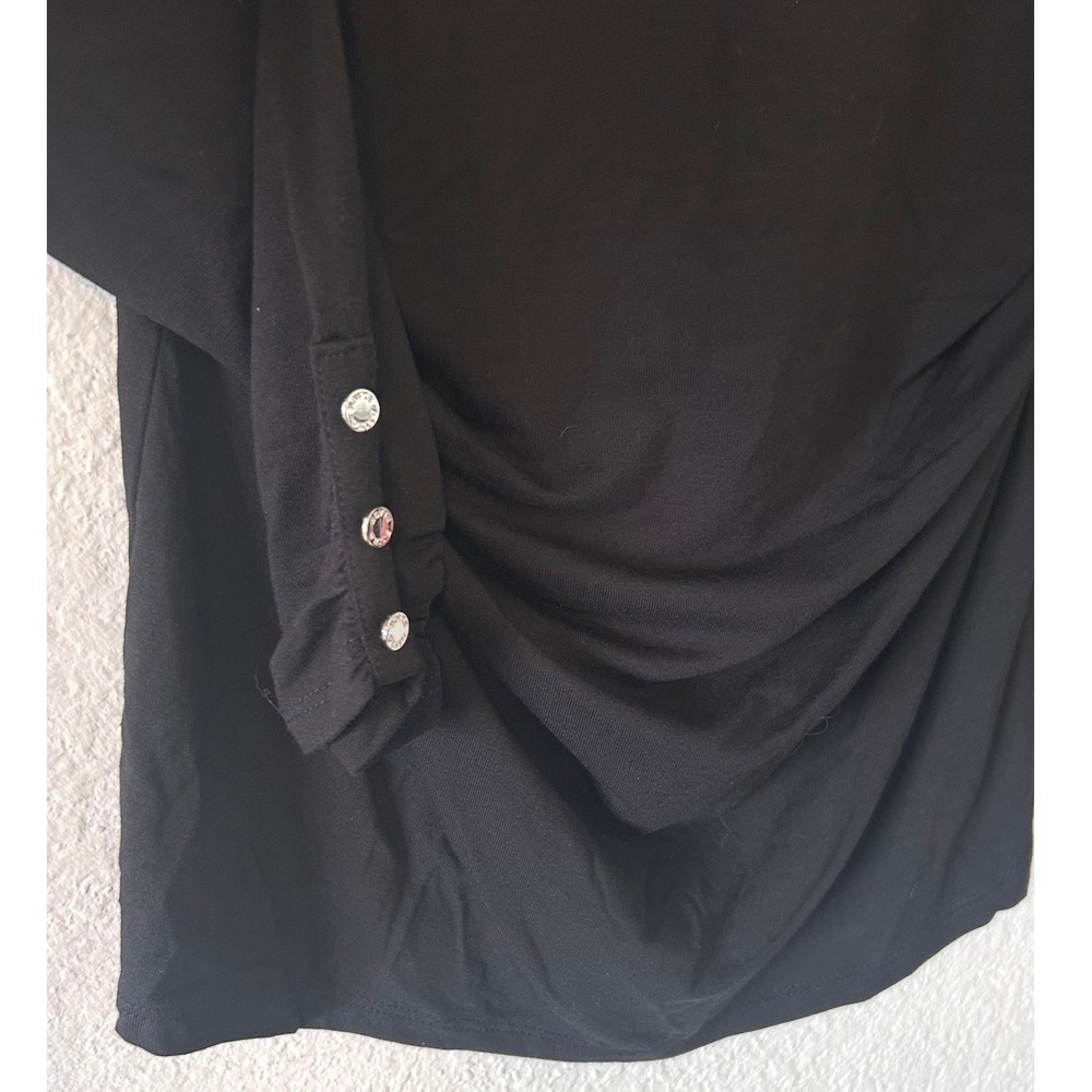 White House Black Market Black Vampy Side Ruched Mock Neck Long Sleeve Top SZ M - Picture 3 of 7